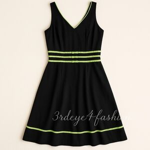 Sleeveless 🖤💚 Black & Lime Green Flare Dress  Sleek, Chic & Playfully Polished